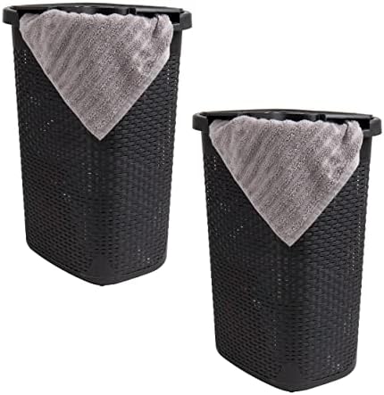Mind Reader Slim Laundry Hamper with Lid, 60L Tall Clothes Basket, Narrow Tapered Design for Bathrooms, Closets and Laundry Rooms, Plastic, 2 Pack, Black by MindReader