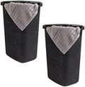 Mind Reader Slim Laundry Hamper with Lid, 60L Tall Clothes Basket, Narrow Tapered Design for Bathrooms, Closets and Laundry Rooms, Plastic, 2 Pack, Black by MindReader