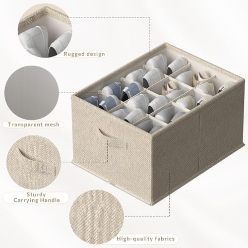 FHSQX 4 Pack Shoe Organizer for Closet,Foldable Shoe Organizer,Fits up to 48 Pairs,Storage Containers With Bottom Support for Shoes (Beige, (16.5 * 12.6 * 9.5) x4) - Image 5