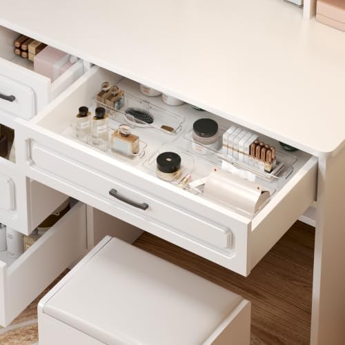 4 Pcs Expandable Drawer Organizer, Adjustable Desk Drawer Organizer with Dividers, 4-Sizes Plastic Storage Bins for Makeup, Kitchen, Bathroom Vanity, Office & Gadgets Drawer - Image 6