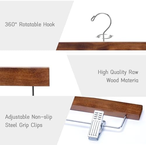 Nature Smile Deluxe Wooden Pants Hangers, Retro Pack of 28 - Image 3