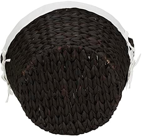 Household Essentials Round Wicker Laundry Basket with Handwoven Water Hyacinth, Metal Frame Support, and Removable Polyester Liner, Brown Finish and White - Image 7