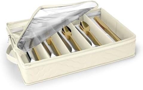 Sorbus Flatware Storage with Clear Lid & Adjustable Divider (Beige) by Sorbus