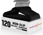 HOUSE DAY Black Velvet Hangers 120 Pack, Non Slip Felt Hanger +Black Hook by HOUSEDAY