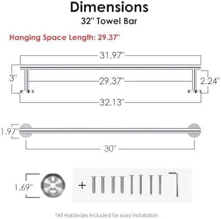FORIOUS Towel Bar Towel Racks for Bathroom Wall Mounted 30" Chrome - Image 2
