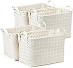 Handwoven Clothes Basket Laundry Hampers Large Wicker Storage Baskets for Shelves Blankets Closet Storage Bins Car Bedroom Bathroom Organizers and Storage Bath (Pack of 4, Ivory) by BROWNLILY