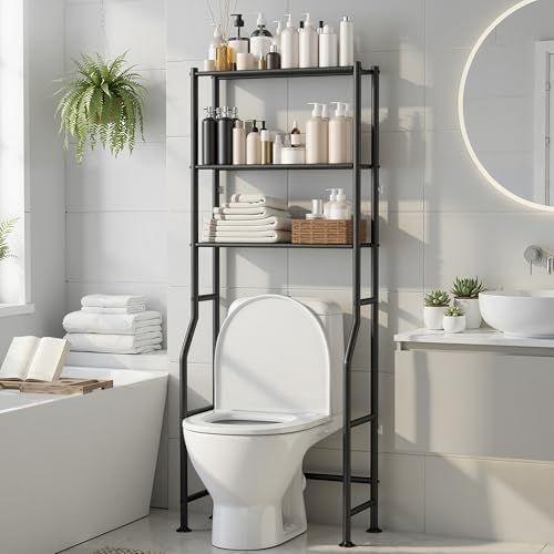 3-Tier Over Toilet Storage, Anti-Tip, 64" H, Black by ASCENREST
