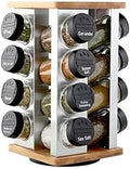 Kamenstein 16 Jar Warner Revolving Countertop Spice Rack Organizer with Lift & Pour Caps and Spices Included, FREE Spice Refills for 5 years, Stainless Steel & Bamboo with Black Caps by Kamenstein