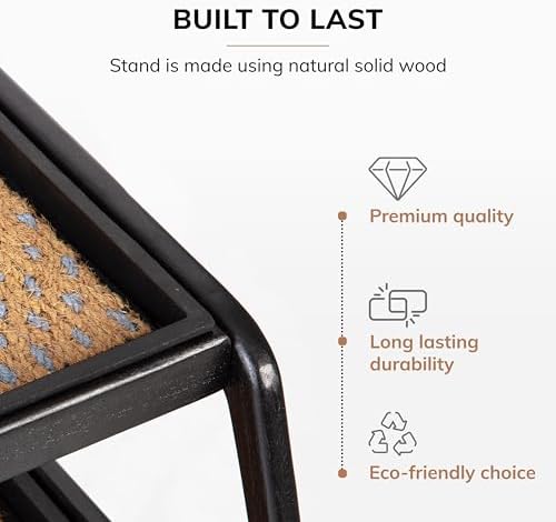 Anji Mountain Heavy Duty Waterproof Wooden Shoe Storage Mat Organizer/Boot Storage Tray Multi Use for Entryway with Coir, Tan and Blue Insert, 2 Tier, Fits 4 Pair (26.5" Wide) - Image 3