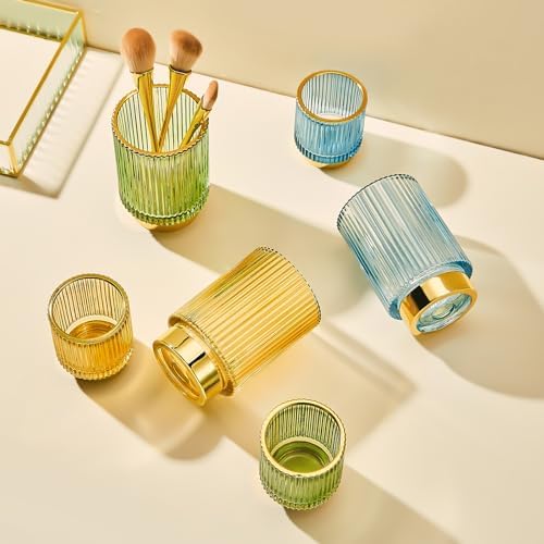 Makeup Brush Holder Organizer,Toothbrush Holders,Desk Pen Pencil Holder,Multifunctional Vintage Glass Brush Cup（S+L/White/A3-4-US） - Image 3