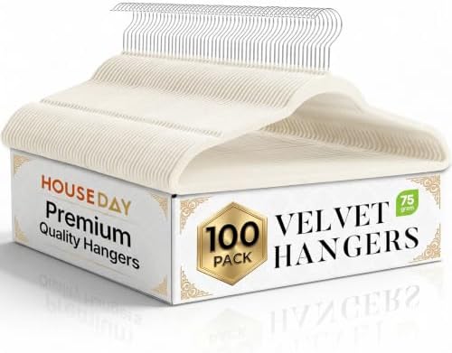 HOUSE DAY Ivory Velvet Hangers 100 Pack New Premium Non Slip Hanger 17.25'' by HOUSEDAY