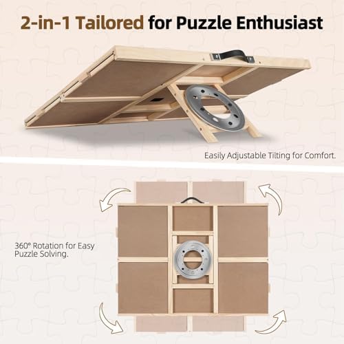 ALL4JIG 2000 Pieces 2-in-1 Tilting&Rotating Puzzle Board for Adults,Wooden Jigsaw Puzzle Table with 4 Drawers, 28.5 "x40.16 Portable Board with Lazy Susan and Cover,with a Tabletop Easel-Style Tilt - Image 3