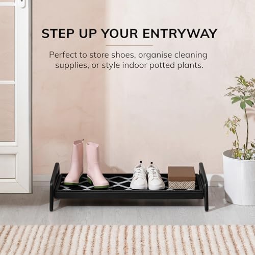 Anji Mountain Heavy Duty Waterproof Wooden Shoe Storage Mat Organizer/Boot Storage Tray Multi Use for Entryway with Coir, Black and Ivory Diamond Insert, 1 Tier, Fits 3 Pair (36.5" Wide) - Image 2