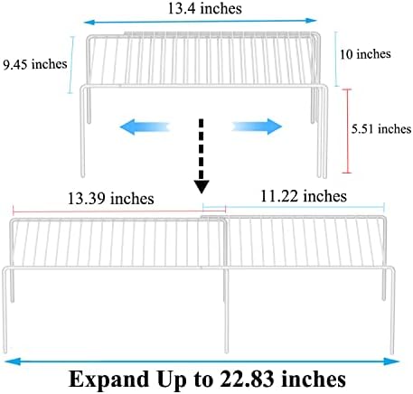 Kitchen Cabinet Expandable Shelf Organizers Set of 2, Adjustable Metal Wire Pantry Storage Shelves, Plate Dish Organizer Rack for Cabinets, Cupboard, Counter, Freezer, Countertop, White - Image 3