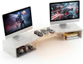 Dual Monitor Riser, Acrylic Monitor Riser, Adjustable Angle & Length Computer Monitor Stand, Wide Desk Shelf for Top of Desk for Home Office_White Maple Look Small by Bingyouth