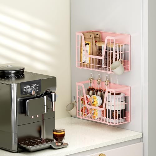 2 Pack Magnetic Shelves for Fridge, Pink Magnet Wire Fruit Baskets - Image 5