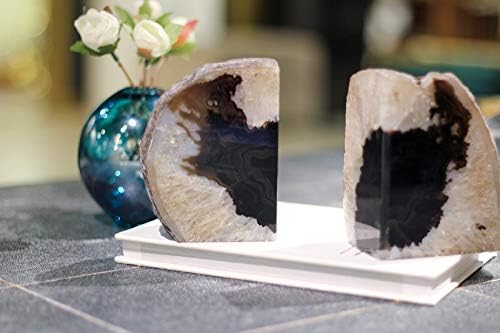 JIC Gem Black Agate Geode Bookends Heavy Duty Book Stoppers Anti-Slip6-8lbs - Image 5