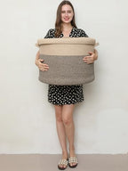 20x15 Inch Extra Large Round Cotton Rope Storage Basket with Lid, Decorative Woven Bin with Cover for Living Room Bedroom Closet, Jute & Black Mix - Image 2