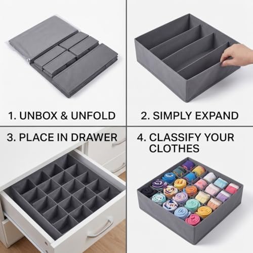 SUREMAX 10-Pack Underwear Organizer for Clothing Underwear, Sock, Bra, Grey - Image 5