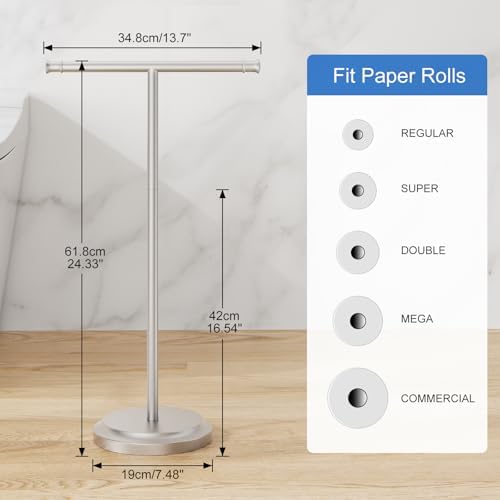 RUMOSE Toilet Paper Holder Stand for Floor Free Standing, Nickel - Image 5