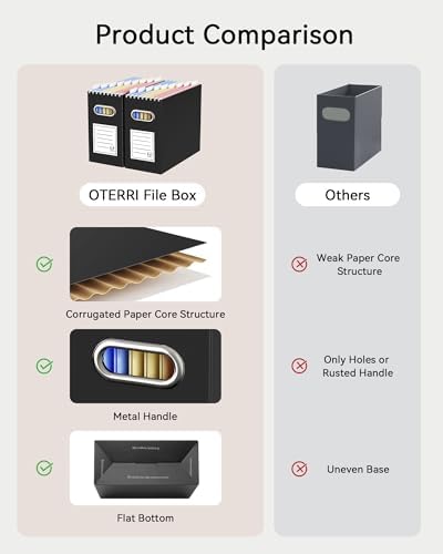 Oterri Portable Collapsible Cardboard File Box with Handle for Letter-Size - Image 4
