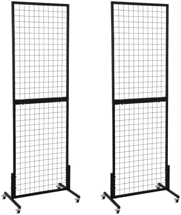 2 Packs 1.8' x 5.7' Grid Wall Panels Standing Wire Grid, Display Rack with T-Base Wheels Freestanding Gridwall Panel Tower for Shows, Black by OUDUCK