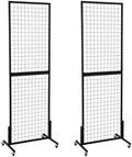 2 Packs 1.8' x 5.7' Grid Wall Panels Standing Wire Grid, Display Rack with T-Base Wheels Freestanding Gridwall Panel Tower for Shows, Black by OUDUCK