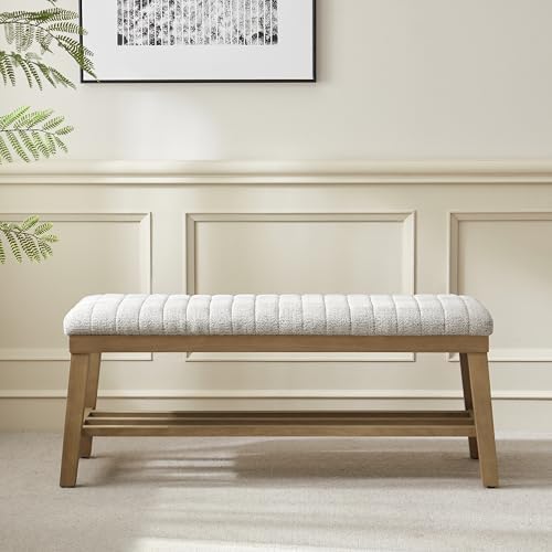 VKNOW Entryway Bench, Storage Shoe Bench with Rubberwood Legs, Beige - Image 6