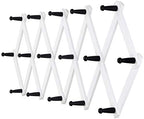 Dseap Accordian Wall Hanger: 16” High Wooden Wall Expandable Coat Rack, Hat Rack Holder, Accordion Hook for Baseball Caps, Coats, Mugs, 16 Peg Hooks, White & Black by Dseap