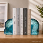 AMOYSTONE Teal Agate Bookends, Decorative Sturdy Book Ends for Study Shelf - Image 3