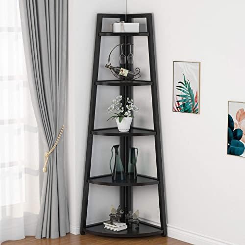 Tribesigns 70 inch Tall Corner Shelf, 5 Tier Modern Corner Bookshelf Bookcase Industrial Corner Ladder Shelf Plant Stand for Living Room, Kitchen, Home Office (Black) by Tribesigns