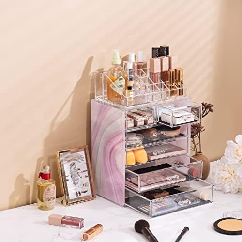 Sorbus Makeup Organizer, 6-Drawer Acrylic 2-Piece Set (Tie Dye) - Image 5
