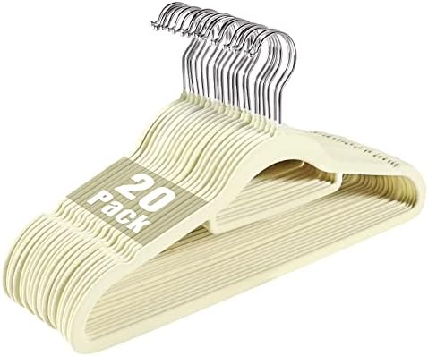 20 Pack Non-Slip Velvet Suit Hangers with 360° Swivel Hook - Space Saving Beige Clothes Hangers, Heavy Duty for Adults by JohneyRulu