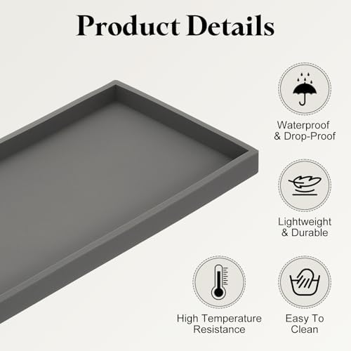 uxcell Bathroom Vanity Tray, 15.7" x 6" Silicone Soap Dispenser Trays, Shatterproof Kitchen Sink Organizer for Soaps Keys Candle Trinket, Gray - Image 3