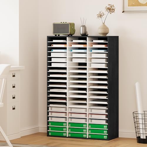 EasyPAG 60 Compartments Wooden Literature Organizer with Adjustable Shelves, 30000 Sheets Capacity Paper Organizer, Classroom Mailbox and Mail Sorter for Teachers and Office, Black/White - Image 6