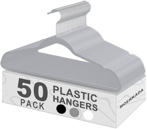 50 Pack Slim Plastic Clothes Hangers Grey by MOERKADA