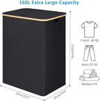 efluky Double Laundry Hamper with Lid, Divided Laundry Hamper with Removable Bags, 2 Section Dirty Clothes Basket with Handles for Bathroom, Bedroom & Laundry Room, 160L Black - Image 4
