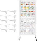 NectaCol 2'x 5' Standing Pegboard Display with T-Base, Pegboard Display Stand with Wheels, Metal Peg Board Display Rack, Art Display Stand, Extra 10 Pieces Hooks - White by NectaCol