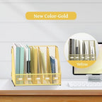 SUPEASY Desk Organizers Metal Desk Magazine File Holder with 5 Vertical Compartments Rack File Organizer for Office Desktop, Classroom, Home Workspace, Gold - Image 5