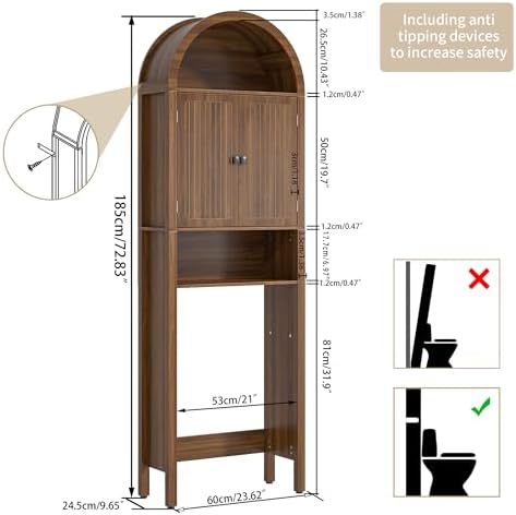 Arched Over The Toilet Storage Cabinet with Fluted Doors, Bathroom Shelf - Image 2