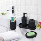 Bathroom Accessory Set 5Pcs-Lotion Soap Dispenser,Toothbrush Holder,Qtip Holder Dispenser,Vanity Tray and Soap Dish-Modern Bathroom Decor Vanity Countertop Organizer,Matte Black - Image 2