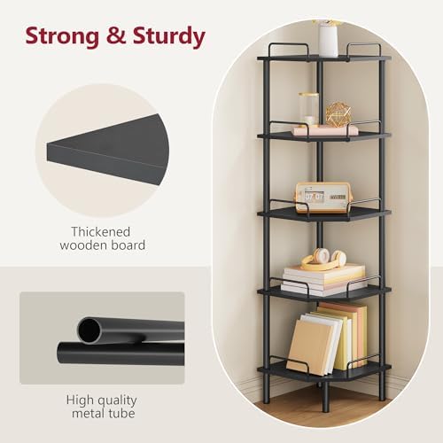 Tajsoon 5 Tier Corner Shelf Stand, Standing Corner Shelf Unit, Black - Image 4