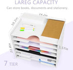 Paper Organizer Storage for Desk, 7 Tier Wide Construction File Organizer Paper Sorter, Desktop Document Storage Holder for Home Office School, White - Image 3