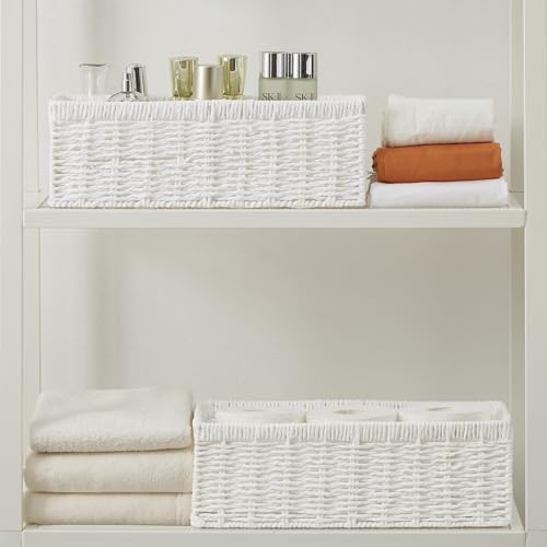 Vagusicc Wicker Storage Basket, Paper Rope Wicker Baskets with Handles, Toilet Paper Basket for Toilet Tank Top, Small Wicke Baskets for Organizing Shelves, 2-Pack, White - Image 6
