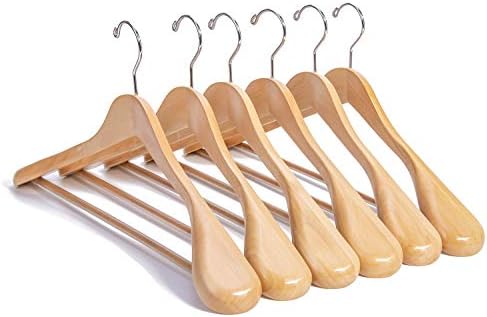 Nature Smile Luxury Natural Wooden Suit Hangers - 6 Pack - Wood Coat Hangers,Jacket Outerwear Shirt Hangers,Glossy Finish with Extra-Wide Shoulder, 360 Degree Swivel Hooks & Anti-Slip Bar with Screw by NatureSmile