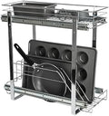 Household Essentials Glidez Multipurpose Chrome-Plated Steel Pull-Out/Slide-Out Dual-Sliding Storage Organizer for Cookware and Bakeware - 2-Tier Design - Fits Standard Size Cabinet or Shelf, Chrome by HouseholdEssentials