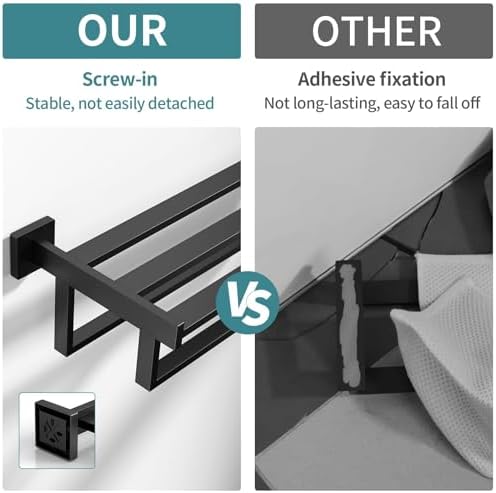 STWWO Towel Racks for Bathroom Wall Mounted, 24 Inch Black Double Towel Bar - Image 4