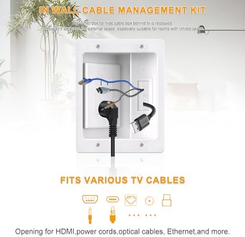 Recessed TV Outlet for in Wall Management Kit Set Box-Two-Hole Socket,TV Wall Kit Hider Box Fits All Plugs - Image 6
