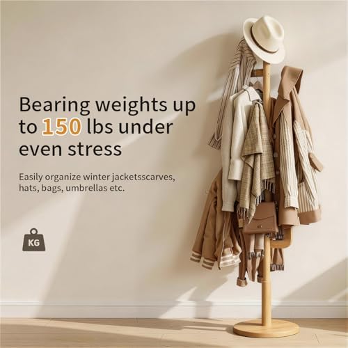 Coat Rack,Solid Wood Cactus Coat Rack Freestanding With 6 L-Shaped Hooks and 3 Adjustable Sizes,Coat Tree for Bedroom, Entryway, Livingroom, Coat Hanger Stand for Coats, Handbags (Natural) - Image 5
