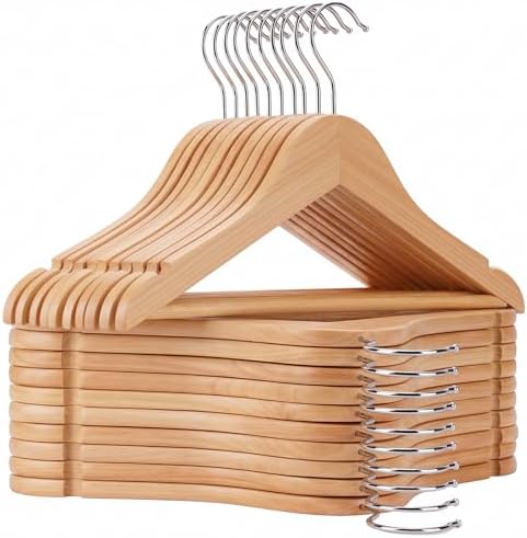 Kids Wooden Hangers 30 Pack, Solid Wood Baby Hangers,12.6" Kids Hangers with Pants Bar,Shoulder Notches,Swivel Hooks,for Toddler Kids Clothes(Natural) by Uinicor